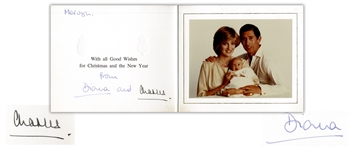 Princess Diana and Prince Charles Signed Christmas Card From 1982 -- With Family Portrait of Prince William as an Infant